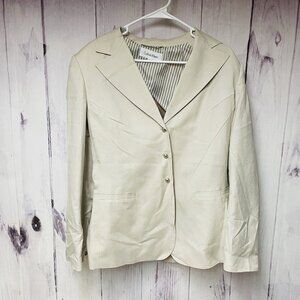 Calvin Klein Cream Linen Blend Blazer Womens 14 Long Sleeve Preppy Workwear